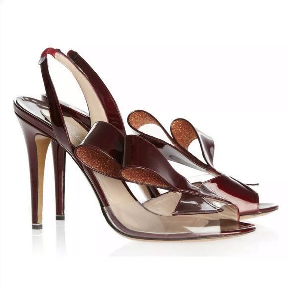 Plexi pvc statement glitter bow ox blood burgundy Nicholas Kirkwood heels sandal - Picture 2 of 11